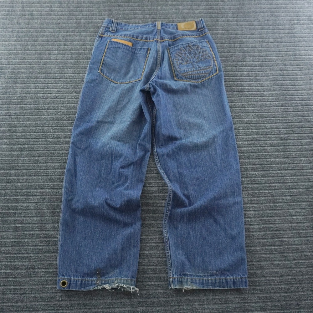 Vintage Timberland Baggy Denim Jeans Mens 36 Blue Embroidered Logo Streetwear